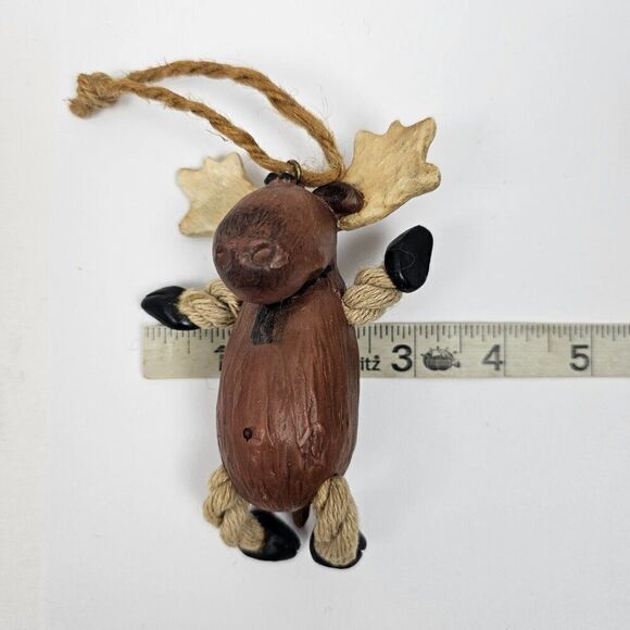Vintage Bert Anderson Christmas Moose Elk Ornament 2002 Dangling Folk Art Jute - Picture 8 of 14